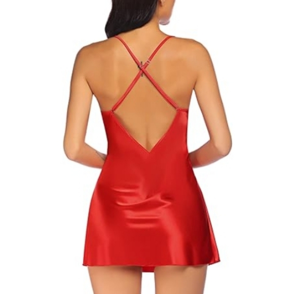 Avidlov Lingerie Nightwear Satin Lace Chemise Mini Teddy Scarlet Red Nighty - Picture 3 of 8